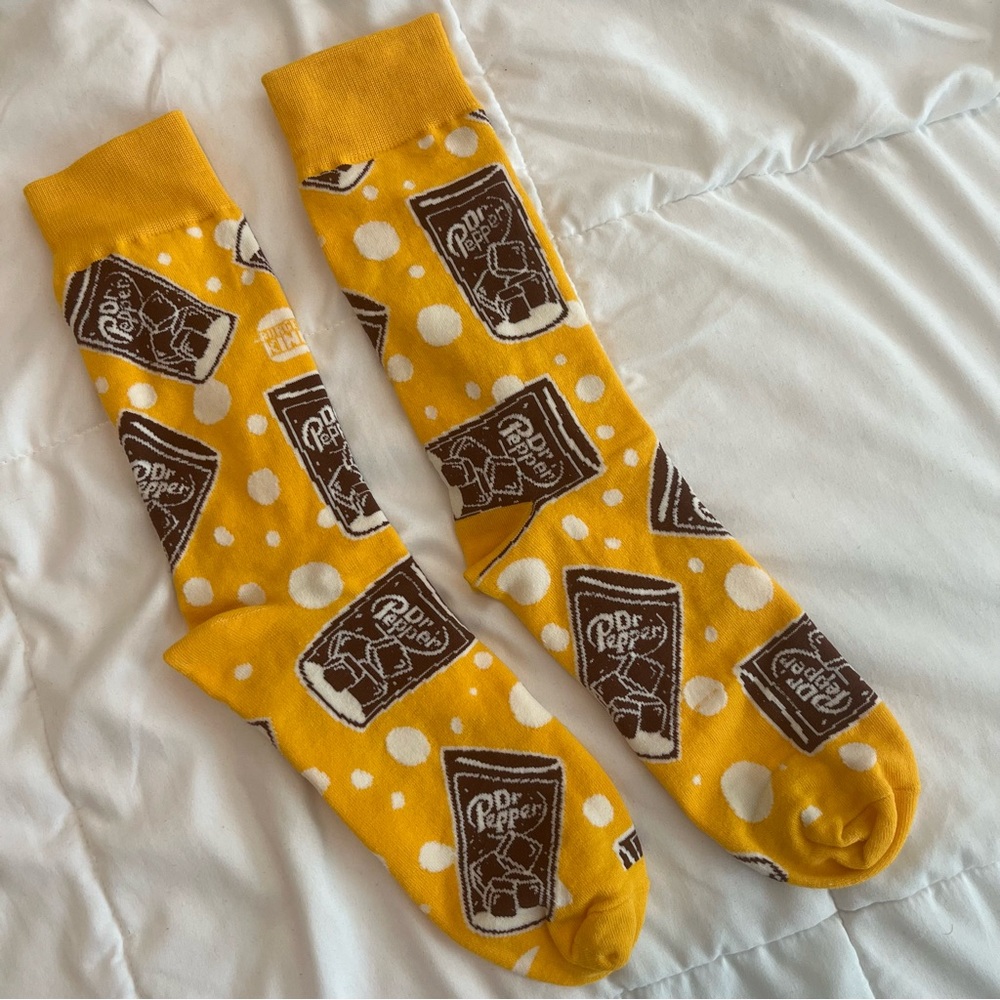 Burger king Dr Pepper Socks Collectible Novelty Yellow White